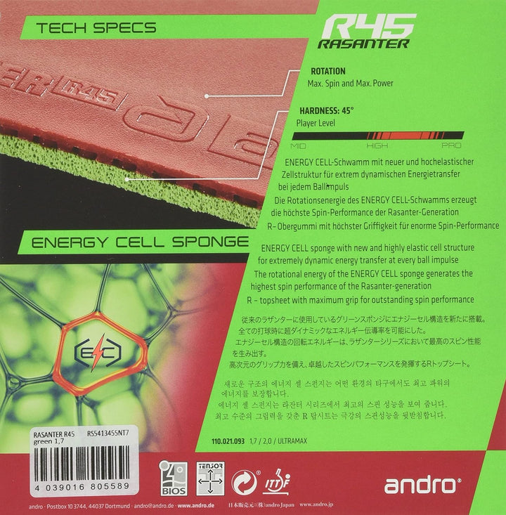 ANDRO Belag Rasanter R 45 grün 1,7 mm, grün 1,7 mm