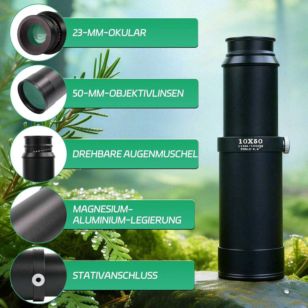 Monokulares Teleskop, Monokular 10x50 - Hochauflösendes Monokular für Erwachsene mit FMC-Objektiv, M