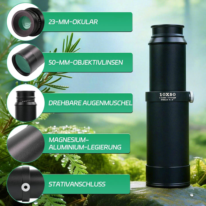 Monokulares Teleskop, Monokular 10x50 - Hochauflösendes Monokular für Erwachsene mit FMC-Objektiv, M
