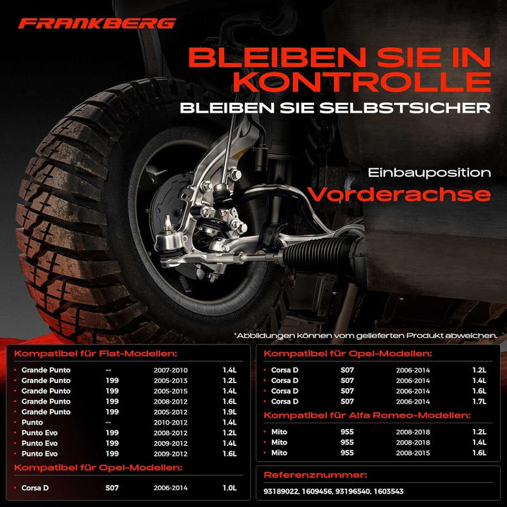 Frankberg 2x Spurstange Vorne Links Rechts Kompatibel mit Mito 955 1.2L-1.6L 2008-Heute Grande Punto