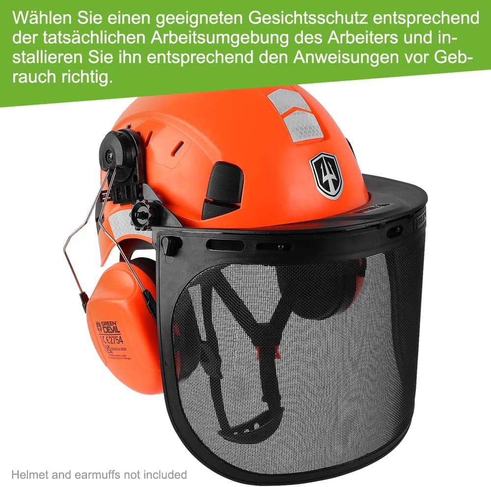 GREEN DEVIL Kettensägen-Schutzhelm Forstschutzhelm Sicherheitshelm mit Gehörschutz Ohrenschützer und