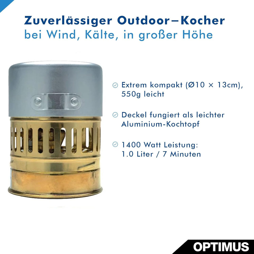 OPTIMUS Benzinkocher Svea 1400 W - Messing Benzinkocher mit Alu Kochtopf Benzinkocher Svea Einheitsg