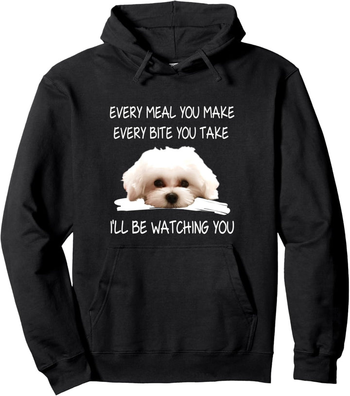 Maltesischer Welpe, der Besitzer Hund Mama Papa beobachtet Pullover Hoodie