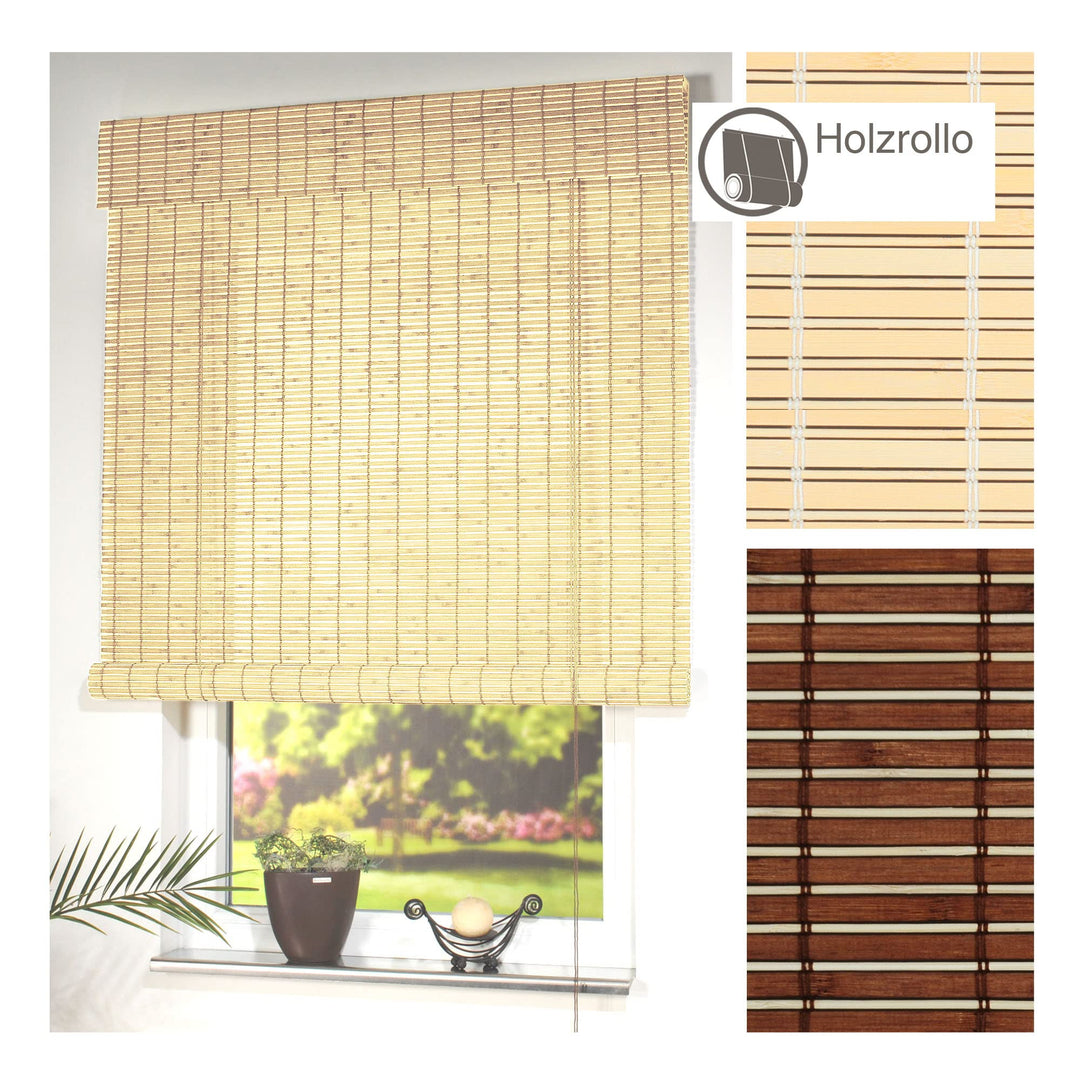 Liedeco Rollo Holz mit Seitenzug, Holzrollo für Fenster und Tür Natur B 80 cm x L 170 cm Natur B80 x