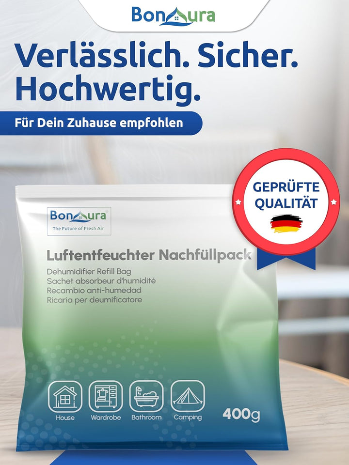 BonAura® Luftentfeuchter Nachfüllpack 12 x 400g - Mittleres Sparset Luftentfeuchter Granulat - 12er