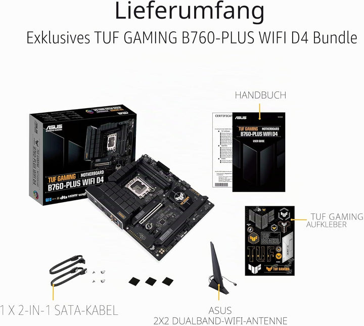 ASUS TUF GAMING B760-PLUS WIFI D4 Mainboard Sockel Intel LGA 1700 (Intel B760, ATX, DDR4 Speicher, P