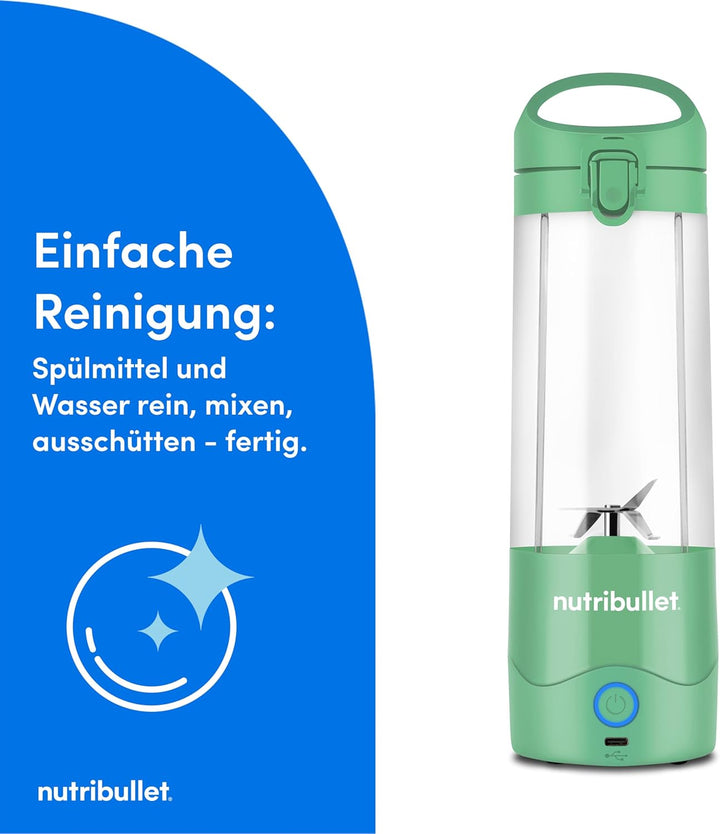 nutribullet Portable NBP003LG, tragbarer Mixer (475ml), wiederaufladbar, Mini Mixer, 4-Klingen-Messe