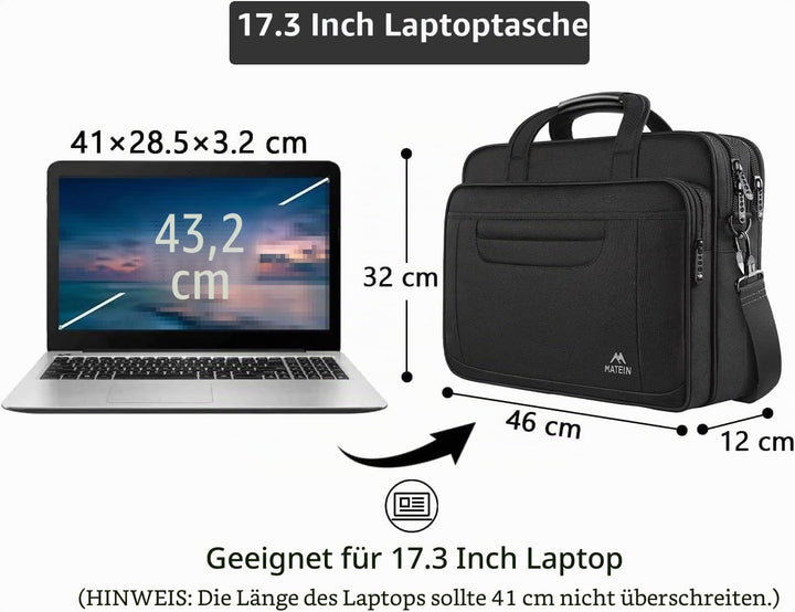 MATEIN Laptoptasche 17,3 Zoll, Gross Laptop Tasche 17 Zoll Aktentasche Herren Wasserdicht Arbeitstas