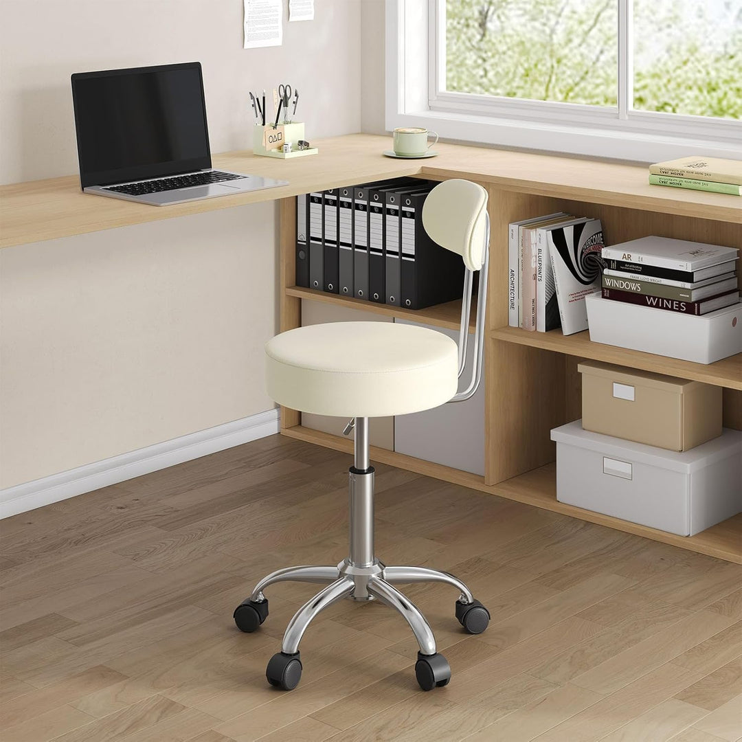 WOLTU Rollhocker Schminkhocker Hocker höhenverstellbar mit Rollen & Lehne Cremeweiss Arbeitshocker 3
