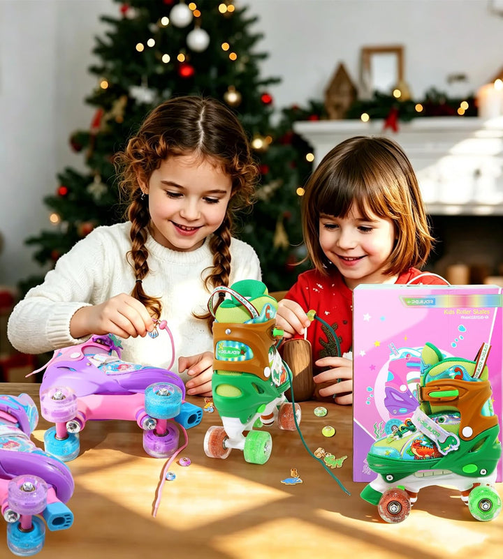Kinder Einhorn Rollschuhe für Mädchen.Geeignet für 3-6 Jahre alt. Mit Leuchtenden Rädern,4-Pejiijar