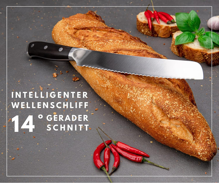 Hannah's Homebrand® Brotmesser Wellenschliff aus Ebenholz - Brotmesser mit flachem Wellenschliff - 2