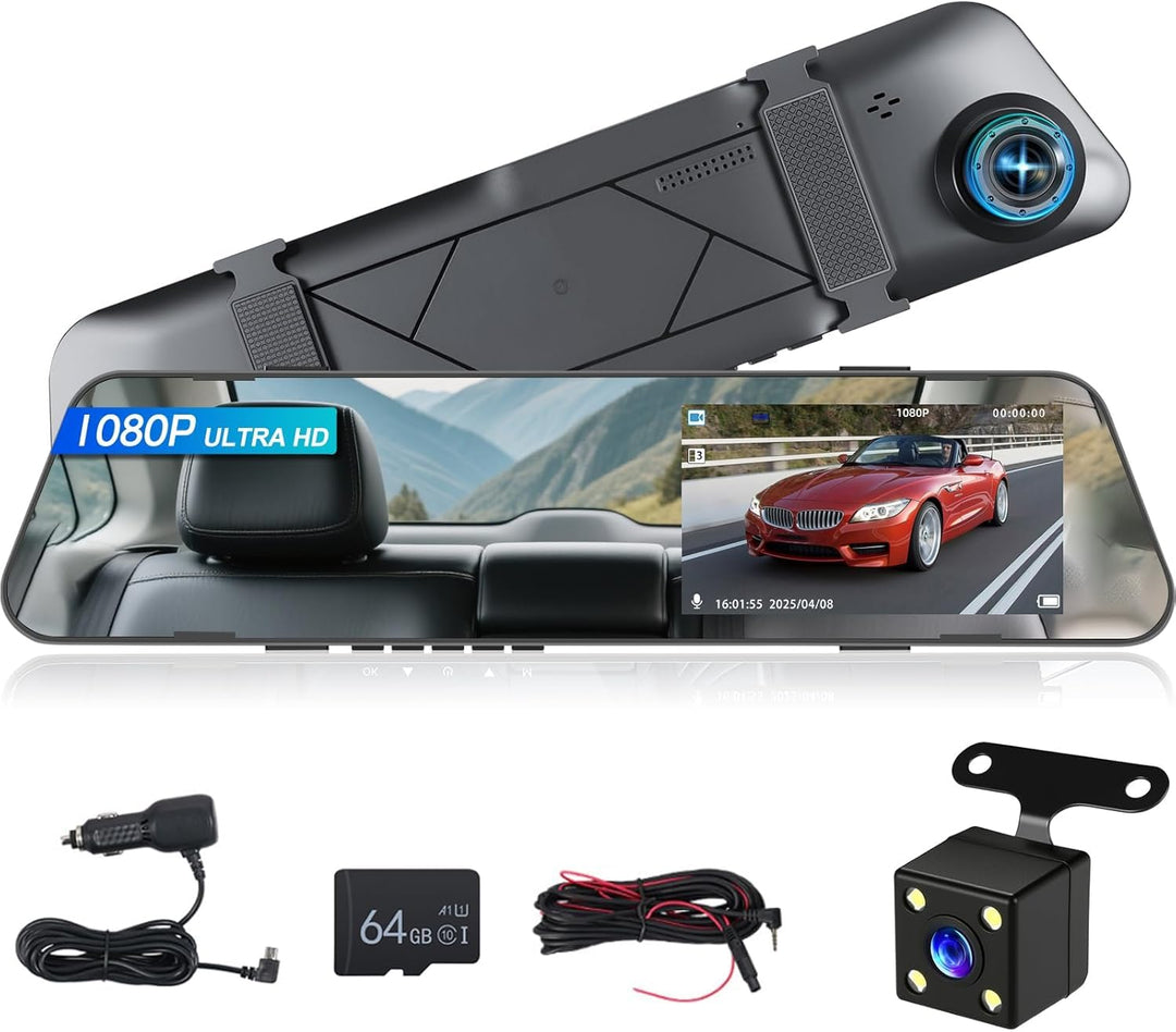 NHOPEEW 1080P Spiegel-Dashcam mit 4,5-Zoll-Bildschirm – Front- und Rückfahrkameras unterstützen Loop