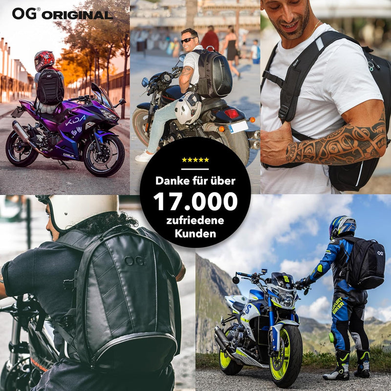 OG Original EZ-RiderPRO Motorrad Rucksack Schwarz Erweiterbar 28-35L, Motorradhelm-Tasche, Helm-Trag