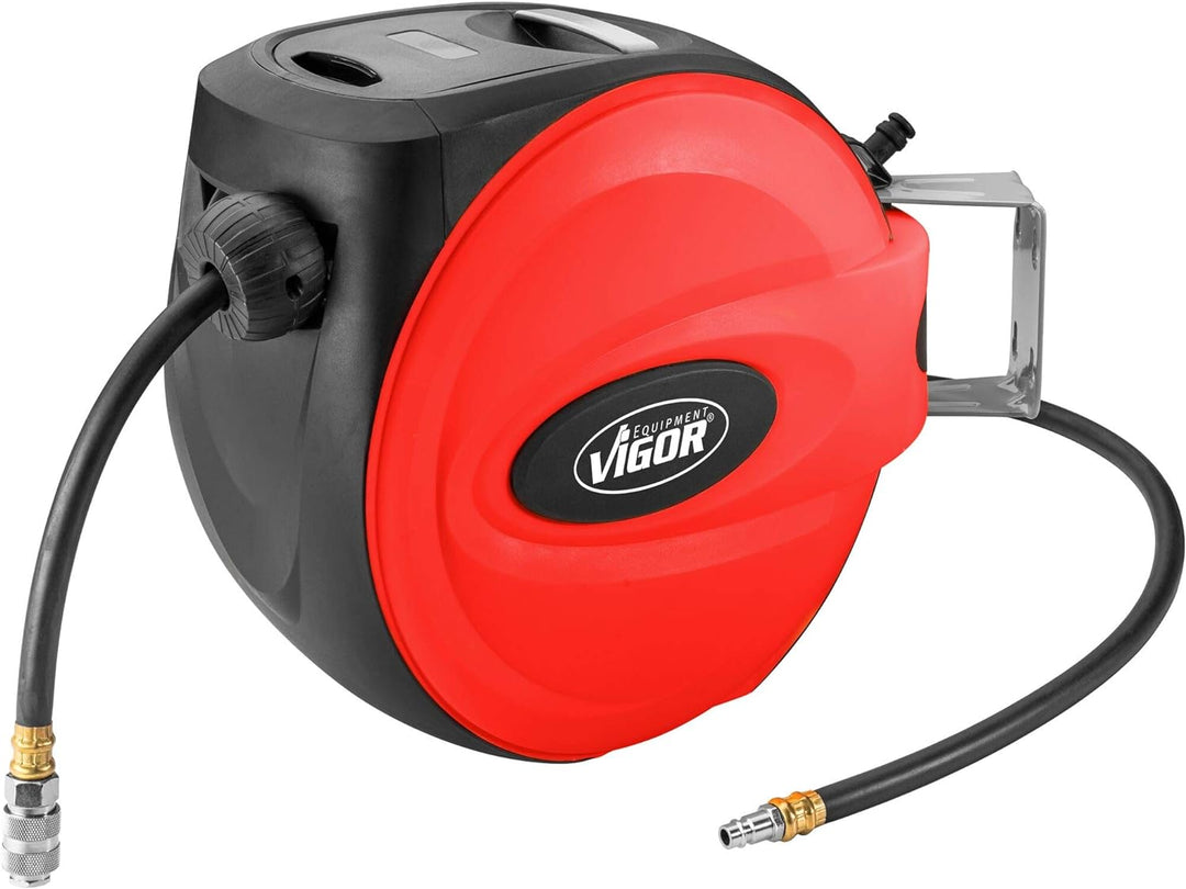 VIGOR Schlauchaufroller (Schlauchdurchmesser: 10 mm, Schlauchlänge: 15 m, automatisches Aufrollen mi