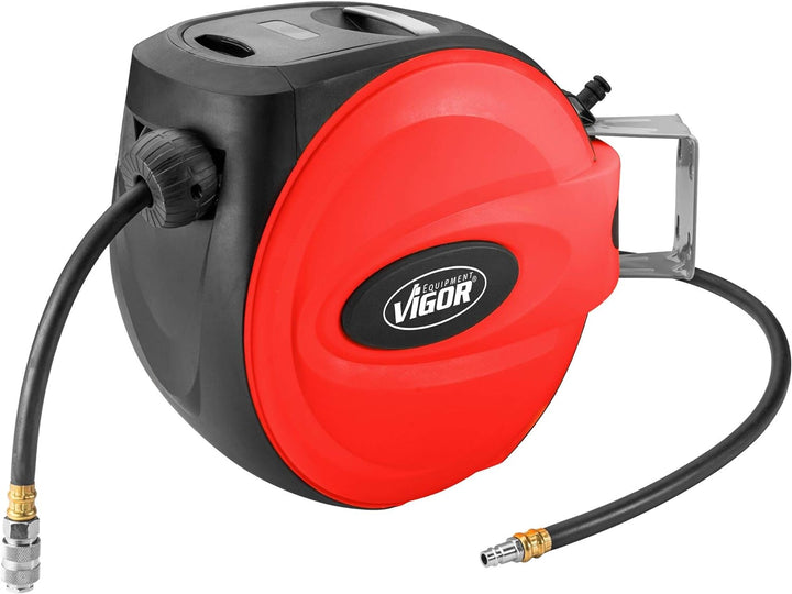 VIGOR Schlauchaufroller (Schlauchdurchmesser: 10 mm, Schlauchlänge: 15 m, automatisches Aufrollen mi