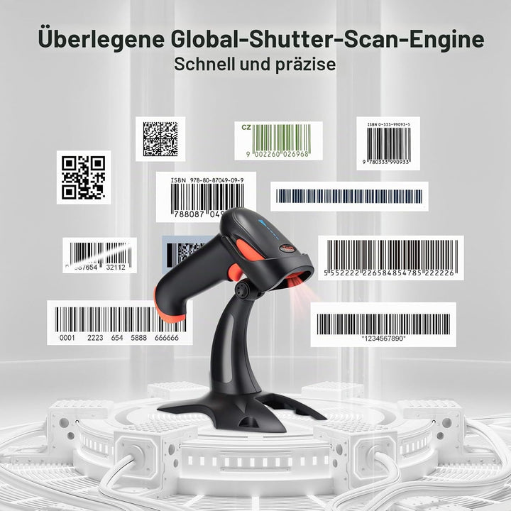 Tera Barcode Scanner 2D 1D 3 in 1 Barcodescanner Wireless 2.4 GHz/Bluetooth/USB Kabelgebunden Strich