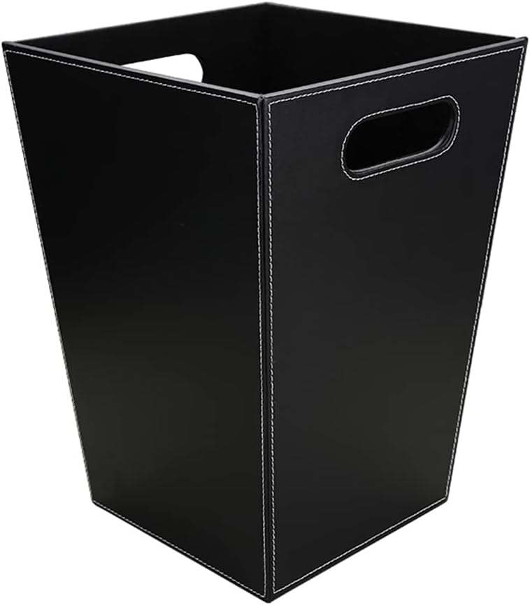 KINGFOM™ Klassisch Leder Papierkorb für Büro/Badezimmer/küche/Schlafzimmer (Platz-Schwarz), Platz-Sc