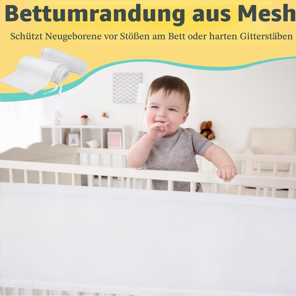 Bettumrandung Babybett,Bettumrandung Nestchen,Verstellbarer Baby Netzbettgitter,Babybett LeitplankeK