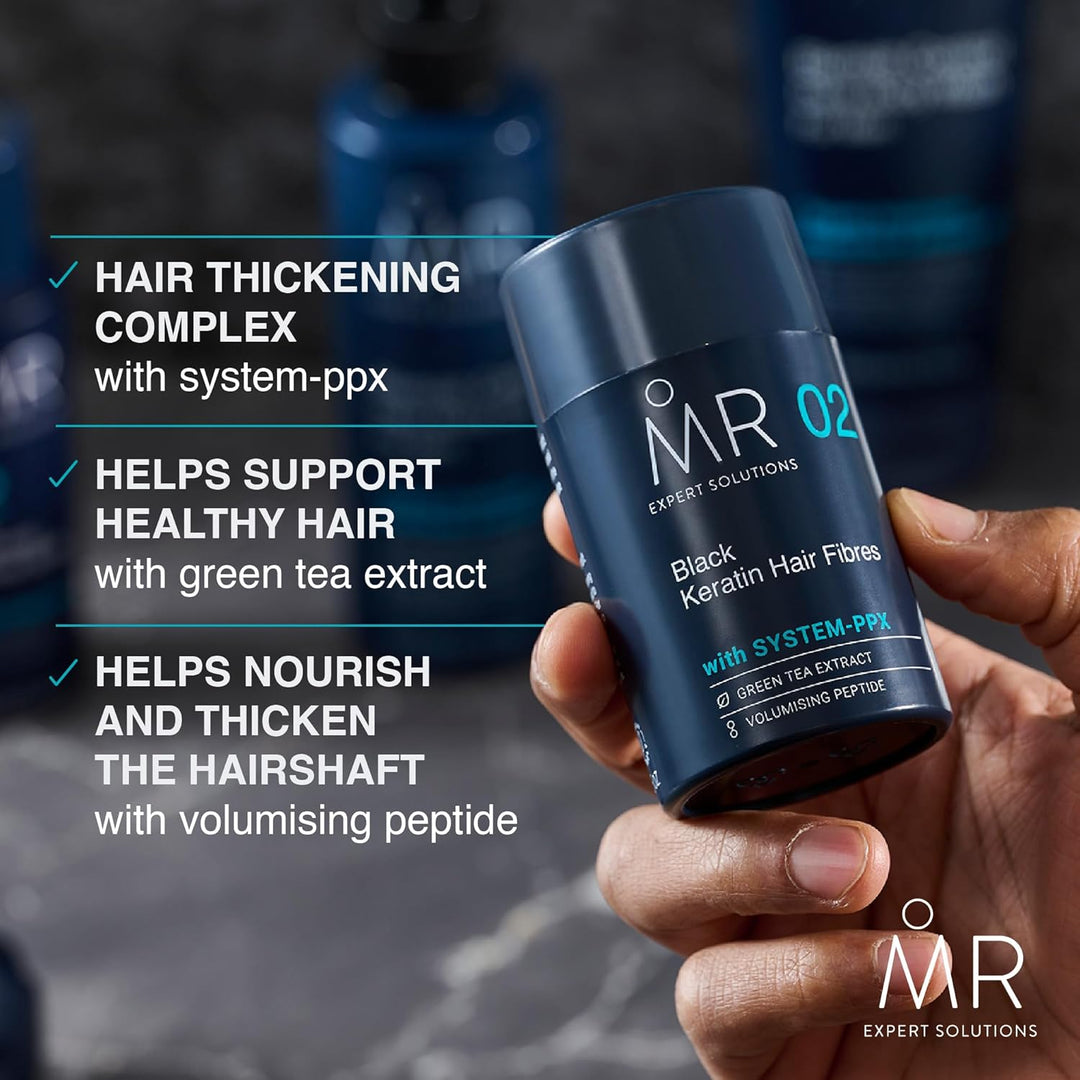 MR Hair Fibers Hellbraun, natürliche Männerhaaraufbaufaser mit Keratin und System PPX + Grüntee-Extr