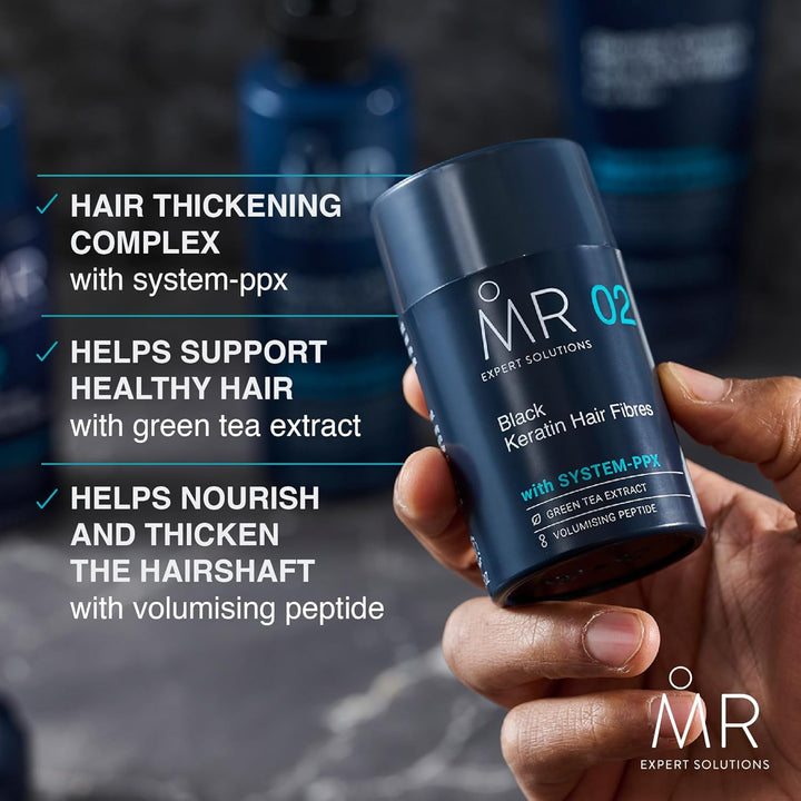 MR Hair Fibers Hellbraun, natürliche Männerhaaraufbaufaser mit Keratin und System PPX + Grüntee-Extr