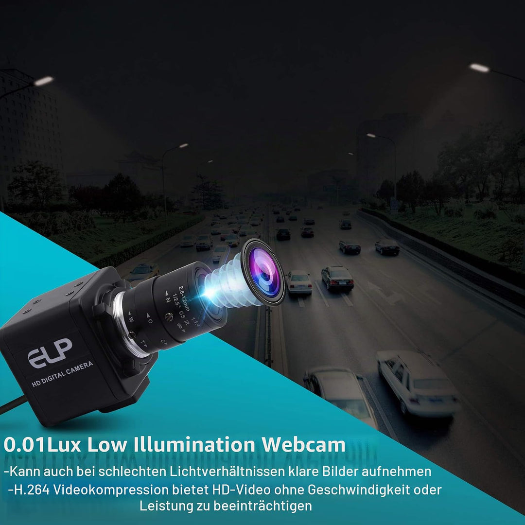 ELP 1080P Weitwinkel Web Kamera mit 2.8-12mm Zoom Objektiv,IMX323 Sensor Webcam Plug &amp; Play für PC,D