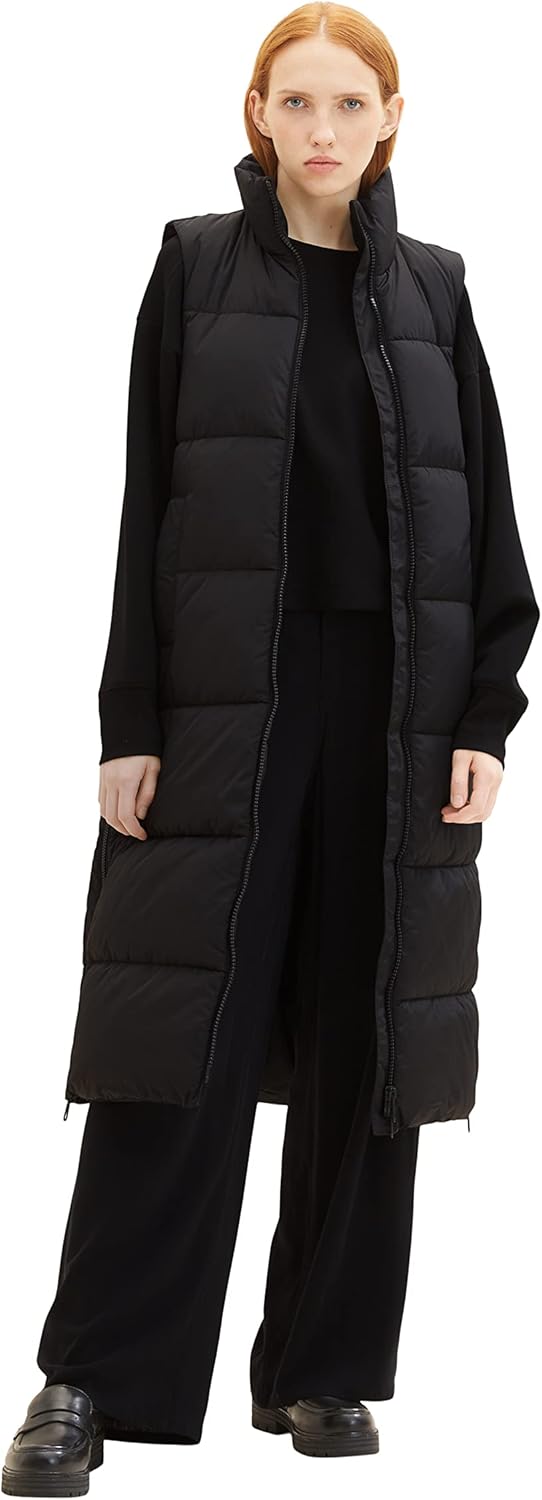 TOM TAILOR Denim Damen Denim Longstyle Puffer Weste XS 14482-deep Black, XS 14482-deep Black