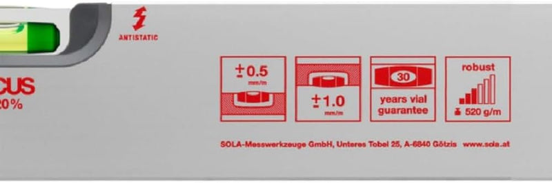 Sola 1111101 Alu-Wasserwaage "AV 80" cm in grau 800 mm, 800 mm