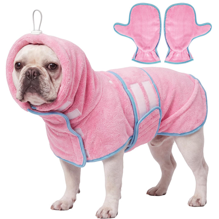 CITÉTOILE Hundebademantel mit Pfotenschutz für Pool &amp; Regen Rosa S | Saugfähig Hundehandtuch mit Kap
