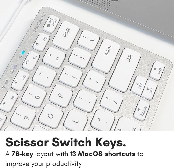 Macally SLIMKEYCA, kompakte USB -A-Tastatur für Mac, US QWERTY Tasten-Layout Silber, Silber