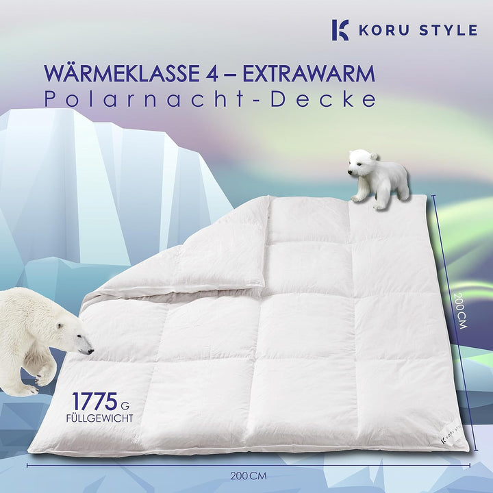 Koru Style Superior Daunen Bettdecke 200x200 cm – 90% Landdaunen / 10% Federn – Winterdecke 200x200