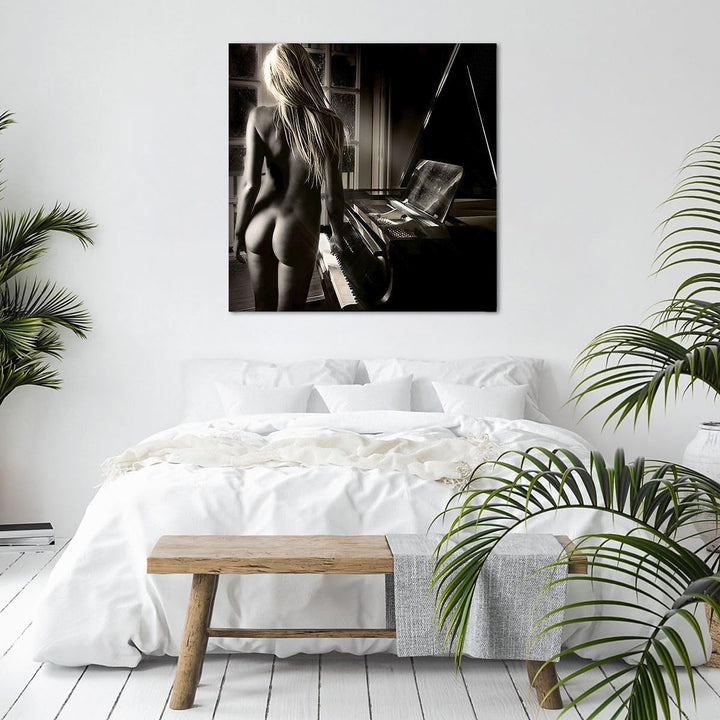 Bilder auf Leinwand Frau Nackt Geheimnis Leinwandbild mit Rahmen 60x60cm Wandbilder Dekoration Wohnz