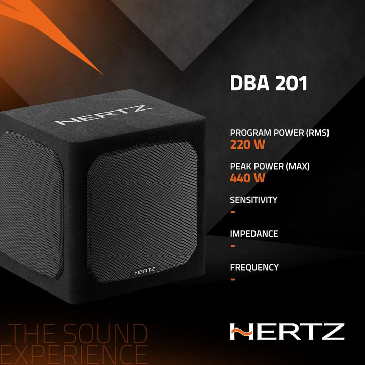 Hertz DBA 201 – 200-mm Aktiv-Subwoofer in Bassreflex-Gehäuse, 440W Peak, Class-AB-Verstärker mit LP-