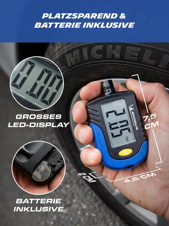 MICHELIN 9526 Reifendruck Prüfer Digitaler Luftdruckprüfer Reifen Manometer mit Profiltiefenmesser R