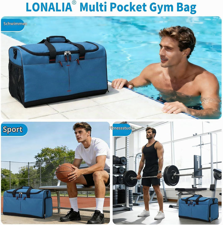 55L Sporttasche &amp; Reisetasche für Herren Gross - mit Schuhfach &amp; Nassfach - Trainingstasche, Tasche