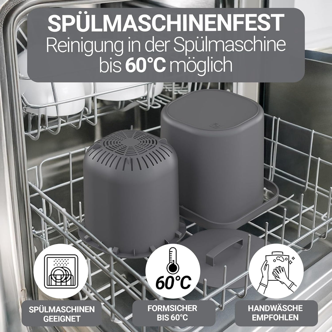 PTMS® Biomülleimer Küche 6L - Biomüll mit praktischem Deckel zum Einhängen & Innensieb - Spülmaschin