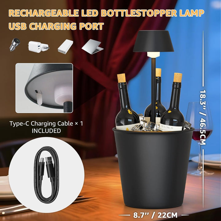 FUYO LED Eiskübel mit Warmlicht – 2-in-1 Tischlampe & Kühler, Spritzwassergeschützt für Champagner/W