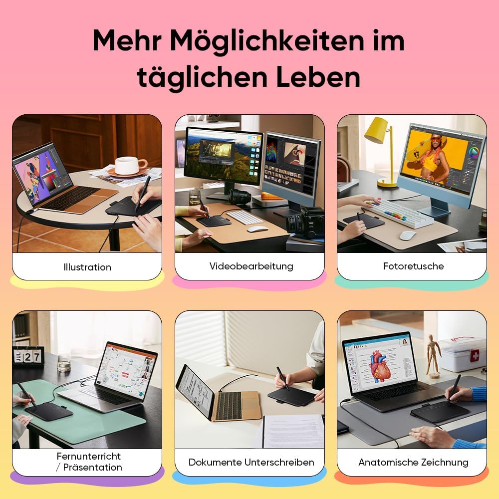 XPPen Deco 640 Grafiktablett, 16384 Druckstufen, 60° Neigungsunterstützung, Geeignet für OSU, Videob
