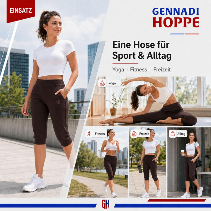 Gennadi Hoppe Damen 3/4 Trainingshose Sporthose Kurze Hose Sport Fitness Jogginghose Shorts Barmuda