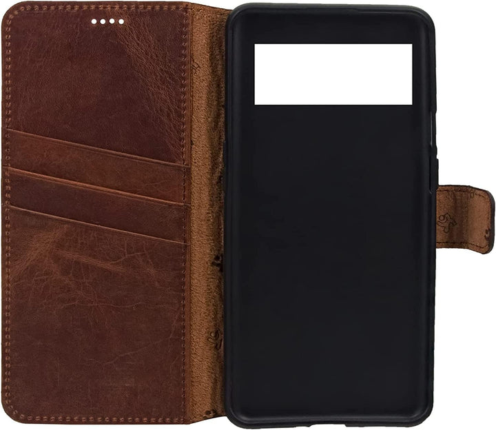 Suncase Book-Style Hülle kompatibel mit Google Pixel 7A 5G Leder Tasche (Slim-Fit) Lederhülle Handyt