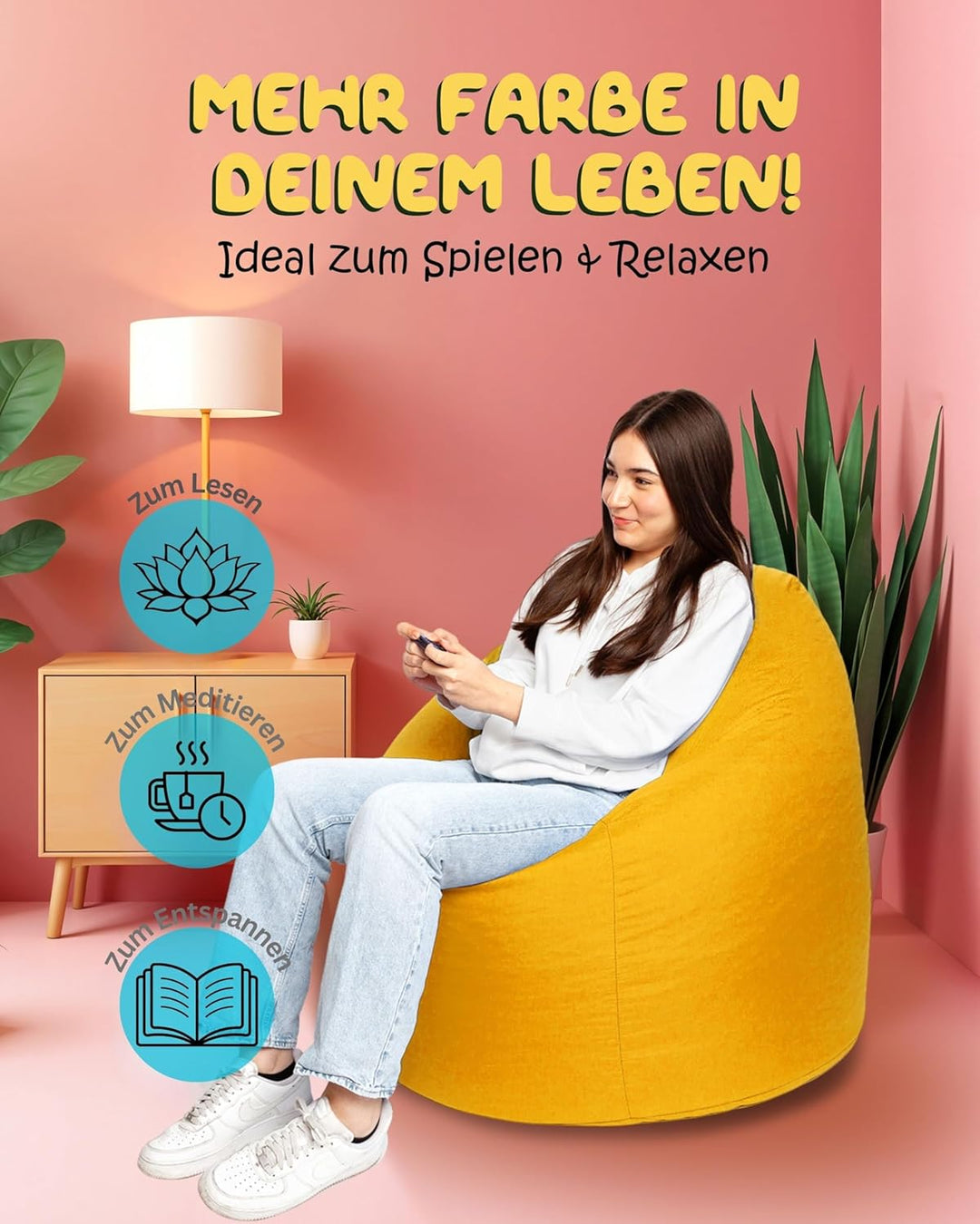 PATCH HOME Patchhome Sitzsack Tropfenform mit Reissverschluss Nachfüllbar - für In &amp; Outdoor - mit S