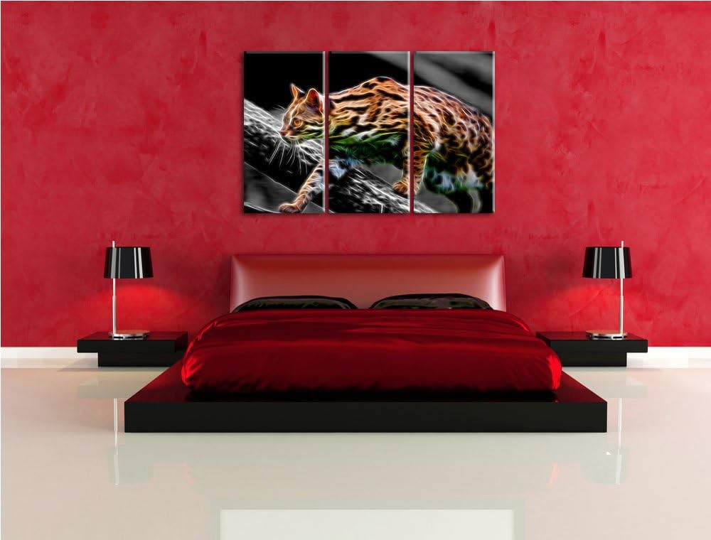 Dark stolzierende kleine Marmorkatze schwarz/weiss Deluxe 3-Teiler Leinwandbild 120x80 Bild auf Lein