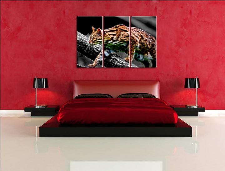 Dark stolzierende kleine Marmorkatze schwarz/weiss Deluxe 3-Teiler Leinwandbild 120x80 Bild auf Lein