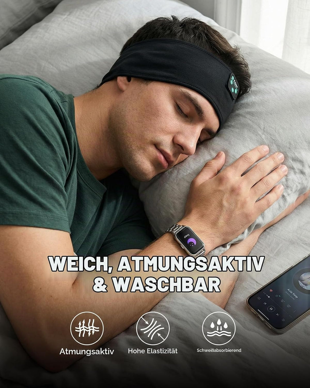 Schlaf Kopfhörer Ohrstöpsel, Kabellos Sport Stirnband Kopfhörer mit HD Stereo Lautsprecher für Sport