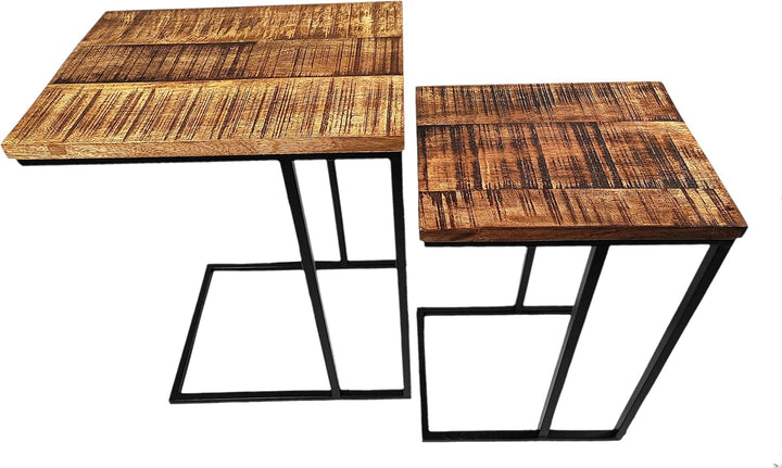 Mango Holz Couch-Tisch braun schwarz 34 x 54cm Natur Beistelltisch Deko Nachttisch, 34 x 54cm