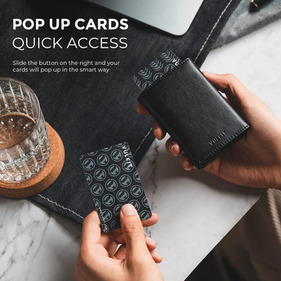 VULKIT Kreditkartenetui RFID-blockierende Pop-Up-Kartentasche aus Echtem Leder mit Geldscheinfach, A