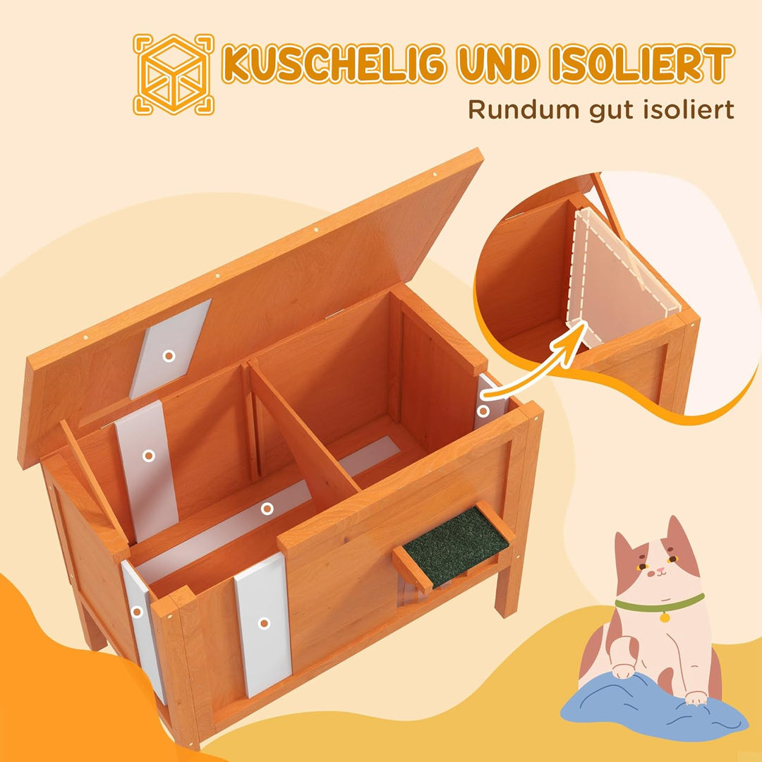 PawHut Katzenhaus aus Holz Winterfest wasserdicht Katzenhütte mit Asphaltdach Boden Füsse Katzenhöhl