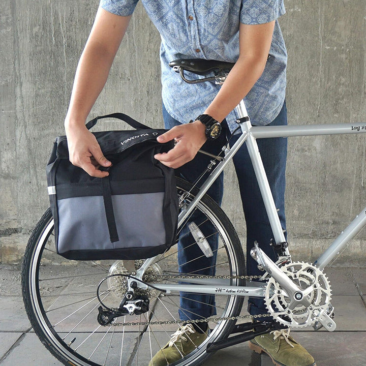 Vincita Top Load Double Pannier Water Resistant Cycling Side Bags – mit Regenschutz, gross, Tragegri