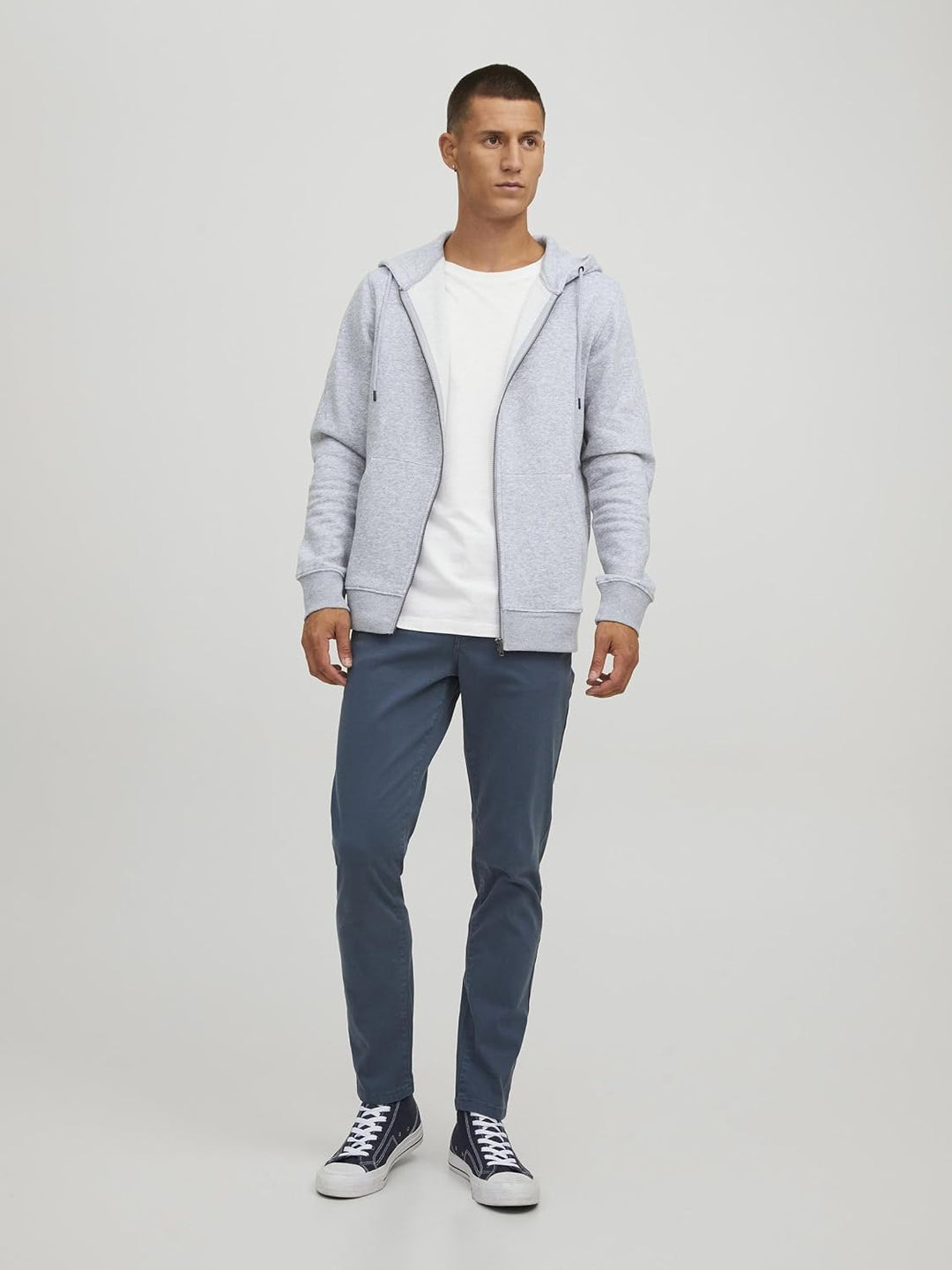 JACK &amp; JONES Male Kapuzenjacke Einfarbig Kapuzenjacke XS Light Grey Melange, XS Light Grey Melange