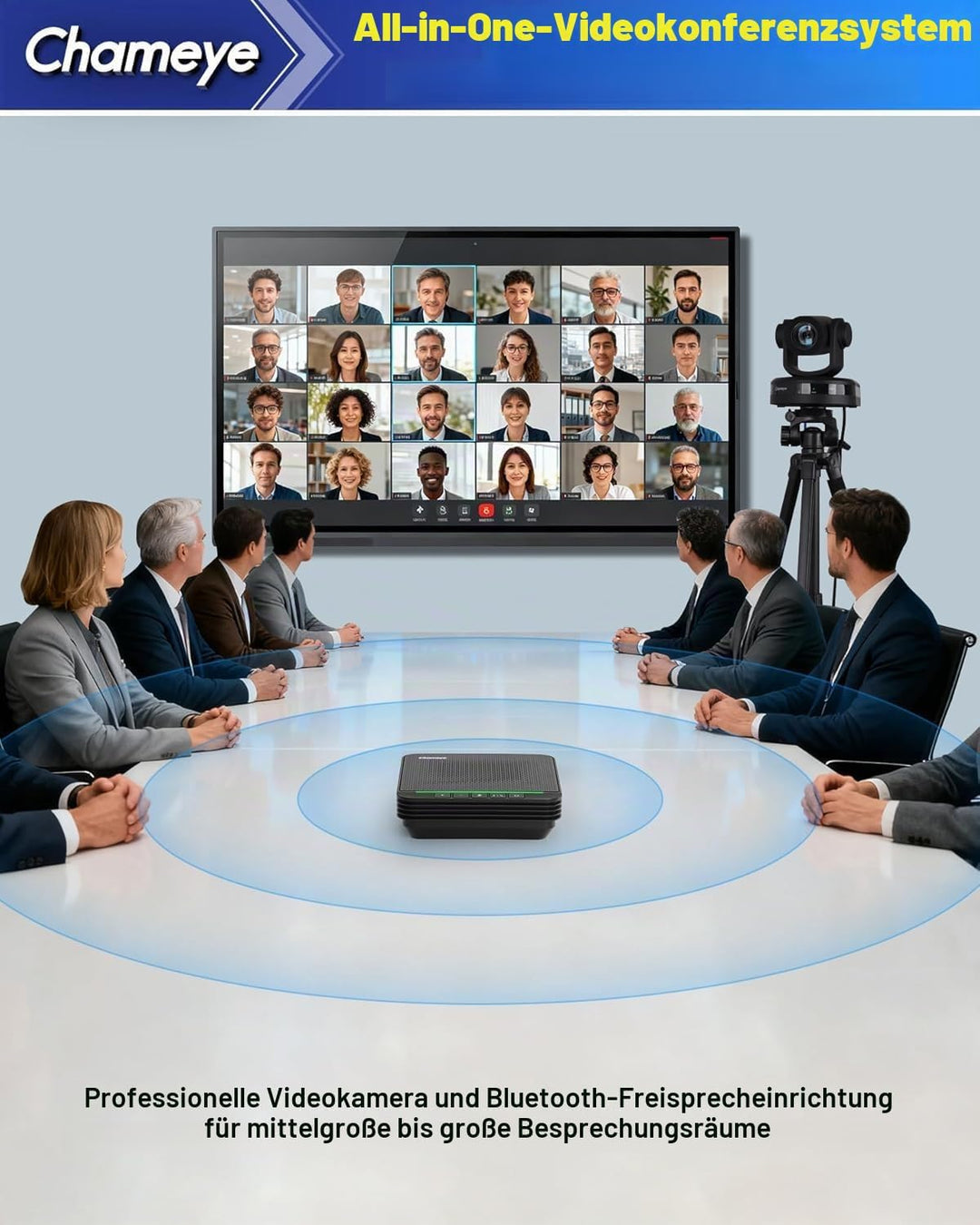 Chameye 4K 20x AI PTZ Konferenzkamera Set mit Bluetooth Konferenzmikrofon, 4K PTZ Kamera mit KI-Auto
