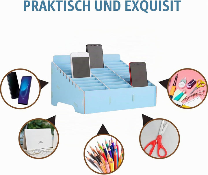 30 Gitter Handygarage Schule, Handy Hotel Aufbewahrungsbox Holz, Multi-Grid-Aufbewahrungsbox FüR Mob